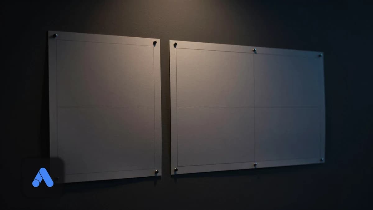 Two screens side by side showing different page layouts in a dark studio
