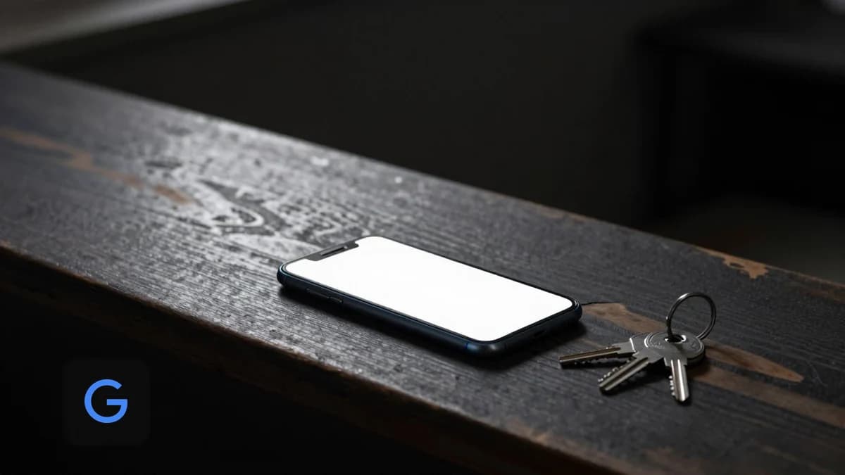 A phone on a workbench showing a completed job record beside tools