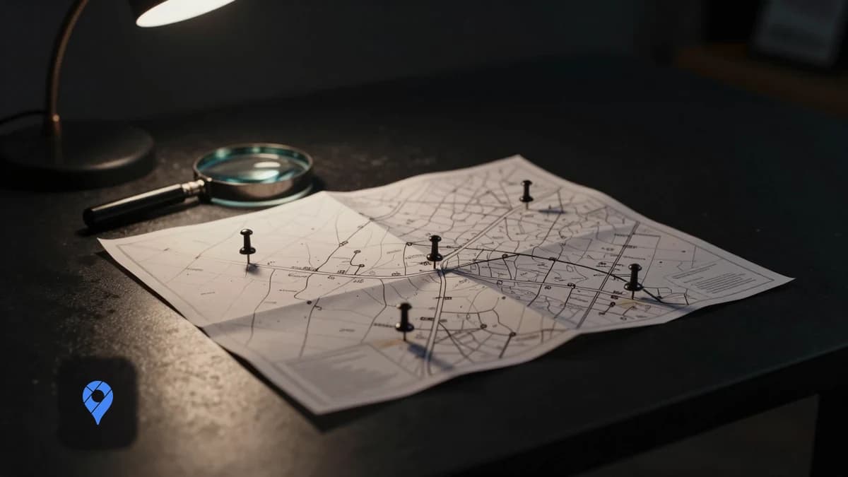A regional map with marked service areas on a workshop desk